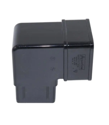 Black uPVC 65mm square downpipe 92.5 degree offset bend with socket and spigot ends, shown on white background