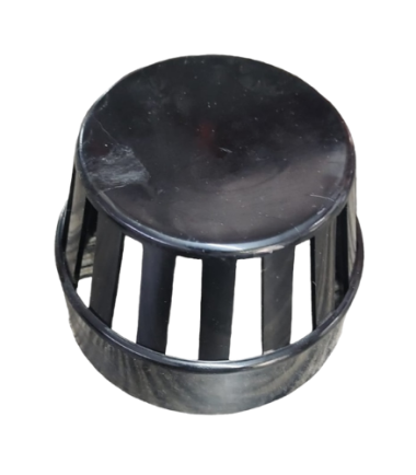 Black 110mm uPVC vent cowl balloon grating with slotted sides for 110mm soil vent pipe, shown on white background